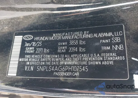2023 Hyundai Elantra Sel z USA, uszkodzony, nr VIN 5NPLS4AG6PH107545